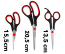 Kit 3 Tesouras, 20,5cm/14cm/14cm, Cabo Ergonômico, Preto e Vermelho