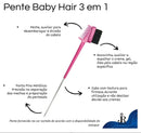 Kit Baby Hair 3 em 1 Ponta Fina Cabo Aço + Pente 3 Fileiras Fitagem + Escova Cabelo Raquete Vazada