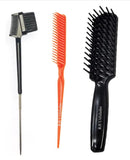 Kit Baby Hair 3 em 1 Ponta Fina Cabo Aço + Pente 3 Fileiras Fitagem + Escova Cabelo Raquete Vazada